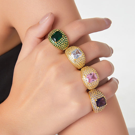 Shining Gold Pave Crystal Dome Rings