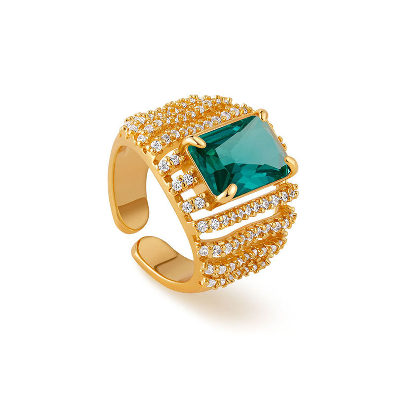 18K Gold Green Zircon Ring - Shuling Jewelry
