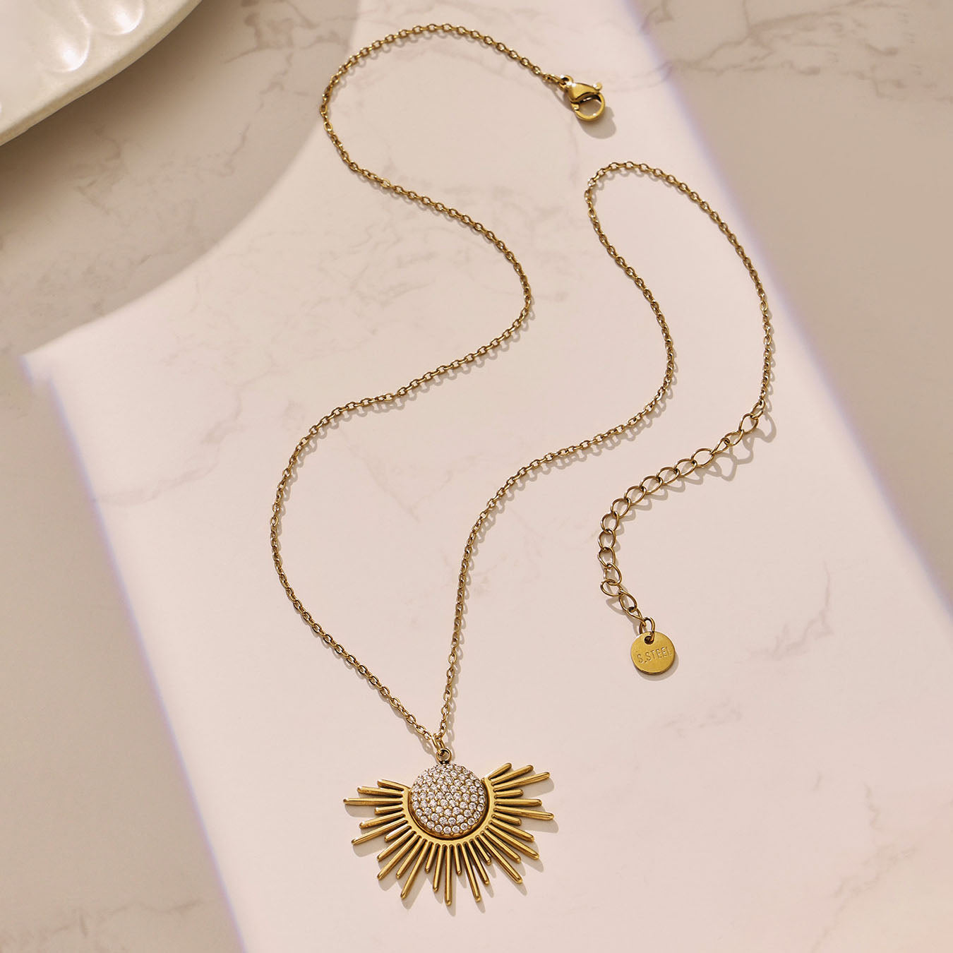 Radiant Celestial Pave Sunburst Gold Necklace