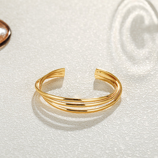 18K Gold Crossed Geometry Bangles