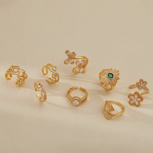 18K Gold Zircon Flower Rings - Shuling Jewelry