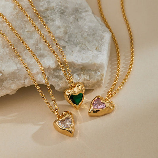 18K Gold Zircon Heart Necklace - Shuling Jewelry