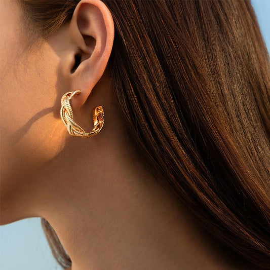 18K Gold Twisted Braid Wrapped Earrings - Shuling Jewelry