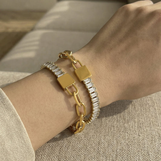 Chic Baguette Crystal Mixed Link Bracelet