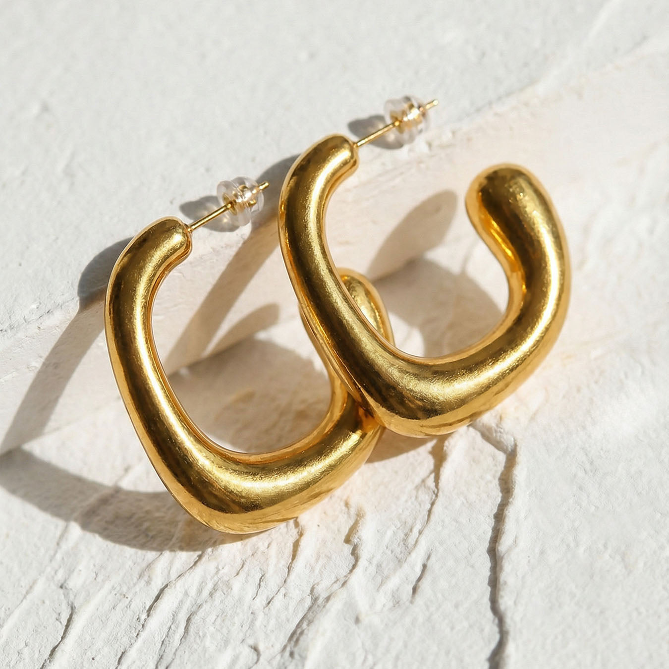 Sculptural Gold Teardrop Chunky Hoop Earrings
