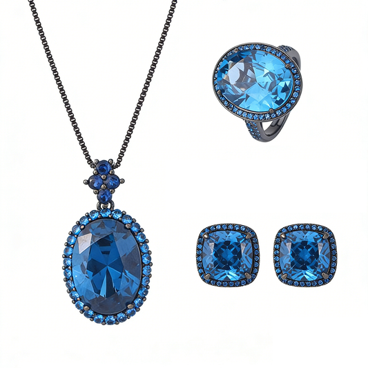 Elegant Radiant-Cut Gemstone Halo Jewelry Suite