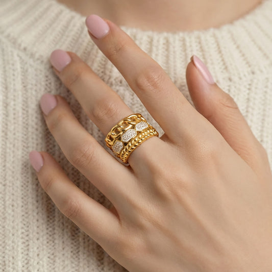 Bague statement multi-texturée