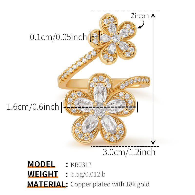 18K Gold Zircon Flower Rings - Shuling Jewelry