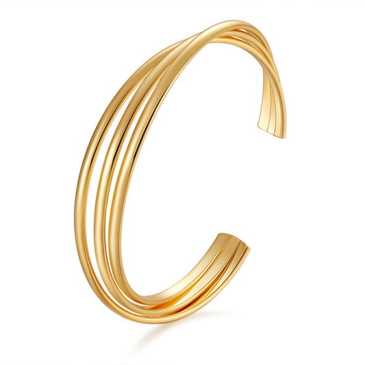 18K Gold Crossed Geometry Bangles