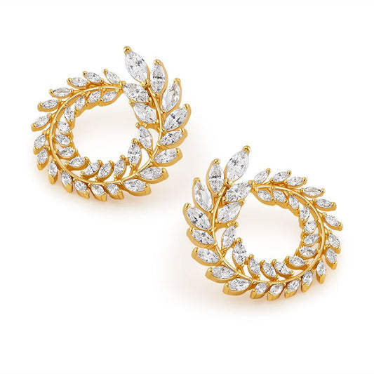 18K Gold Zircon Wheat Ear Studs - Shuling Jewelry