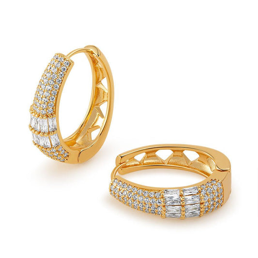 18K Gold Vintage Zircon Hoop Earrings - Shuling Jewelry