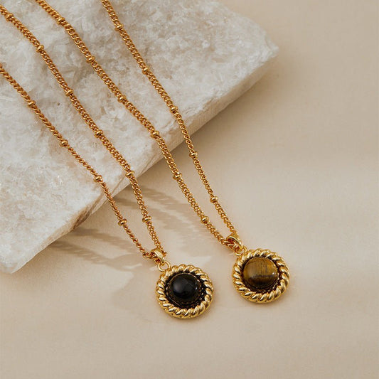 18K Gold Tiger's Eye Pendant Necklace - Shuling Jewelry