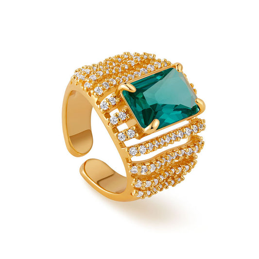 18K Gold Green Zircon Ring - Shuling Jewelry