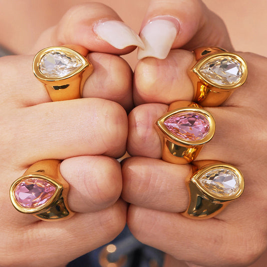 Luxe Chunky Teardrop Crystal Rings