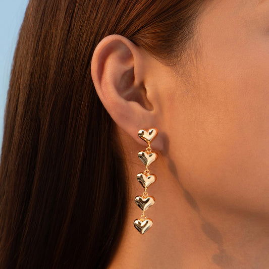 Romantic Gold Heart Drop Earrings