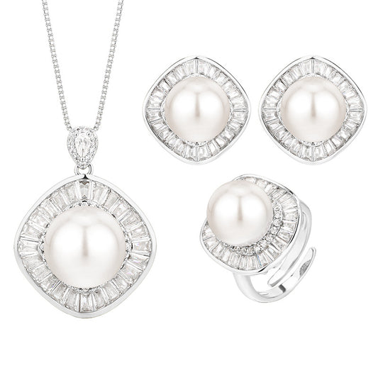 Timeless Pearl and Shimmering Baguette Crystal Jewelry Set