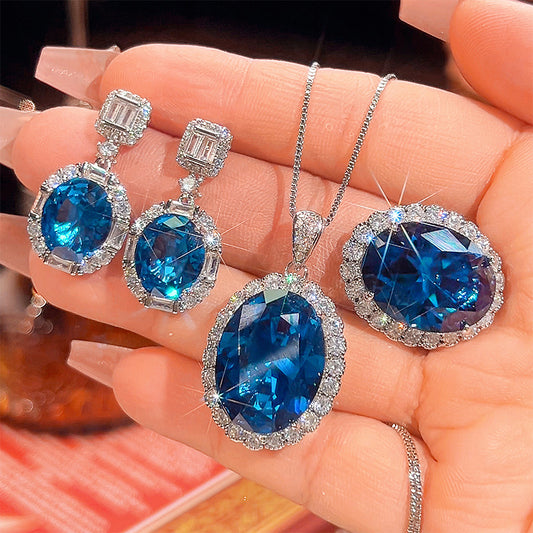 Royal Blue Sapphire Halo Jewelry Set