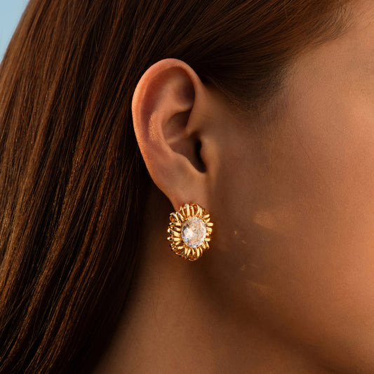 Floral Elegance Zirconia Gold Drop Ear Studs