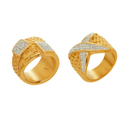 Vintage Textured Geometric Statement Rings