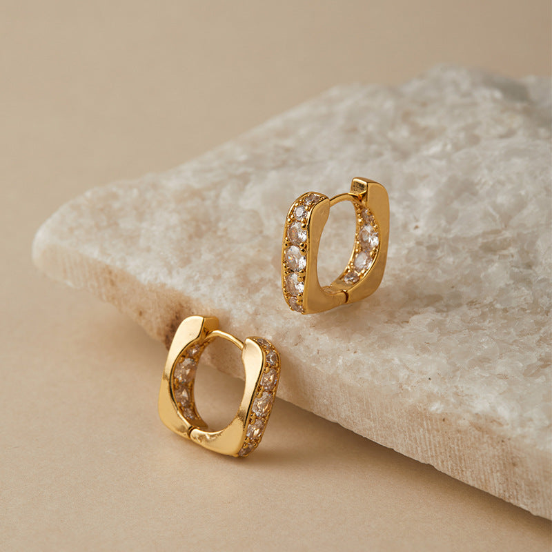 18K Gold Geometric Zircon Huggies