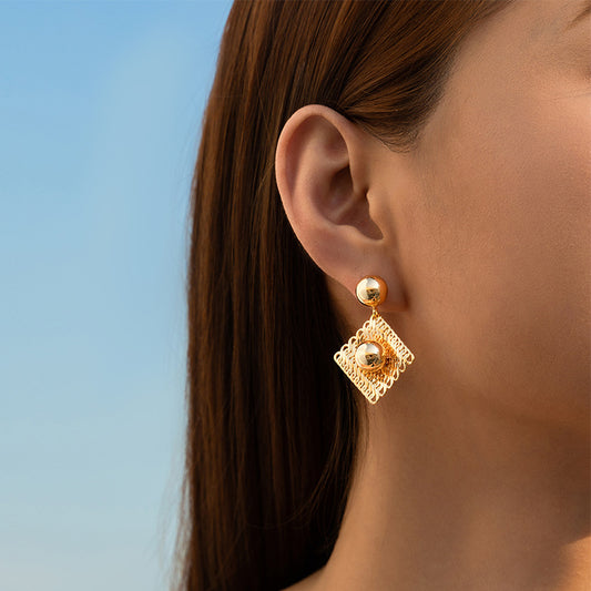 Vintage Geometric Lattice Drop Earrings