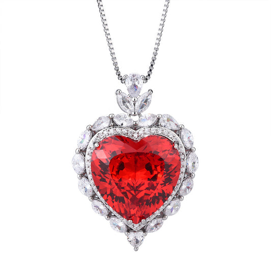 Romantic Heart-Cut Gemstone Floral Halo Pendant Necklace