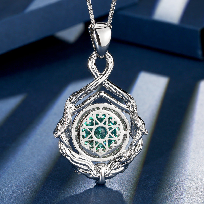 Rose Cut Gemstone Twisted Halo Statement Pendant Necklace