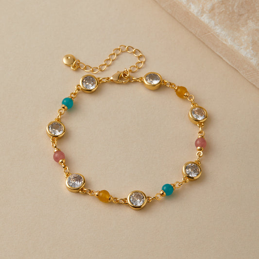 Elegant Crystal & Vibrant Bead Gold Bracelet