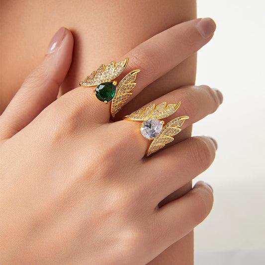 Angel Wing Pear-Cut Crystal Ring