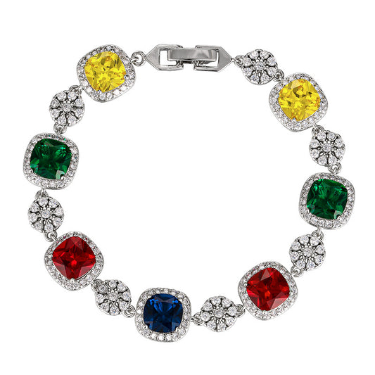 Elegant Cushion Cut Gemstone Halo Sparkle Tennis Bracelet
