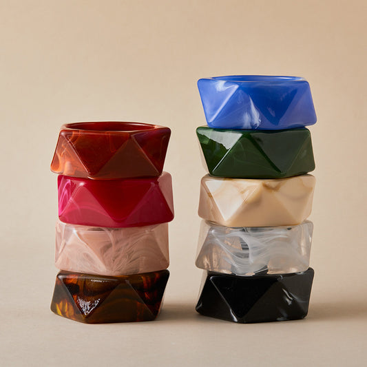 Bold Geometric Faceted Resin Statement Bangle
