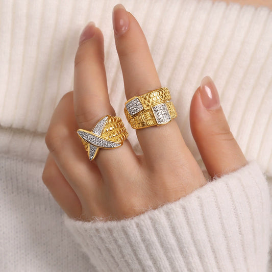 Vintage Textured Geometric Statement Rings