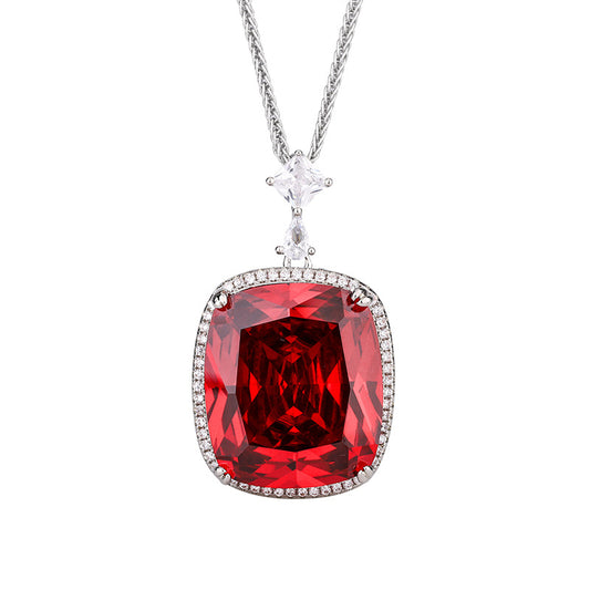 Magnificent Cushion Cut Gemstone Halo Statement Pendant Necklace