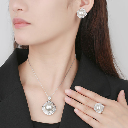 Timeless Pearl and Shimmering Baguette Crystal Jewelry Set