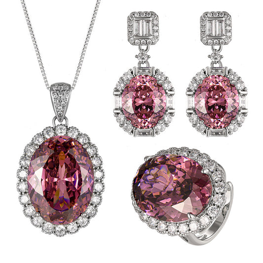 Exquisite Lavender Oval Halo Jewelry Set