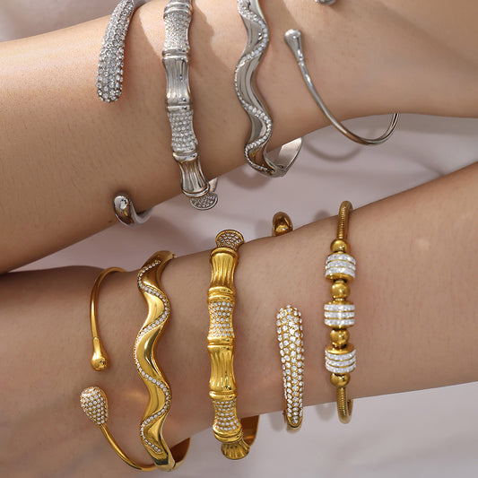 Bracelets empilables en bambou incrustés de cristaux