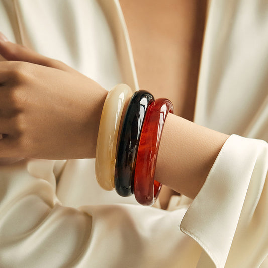 Glossy Amber Tortoise Stackable Resin Bangle