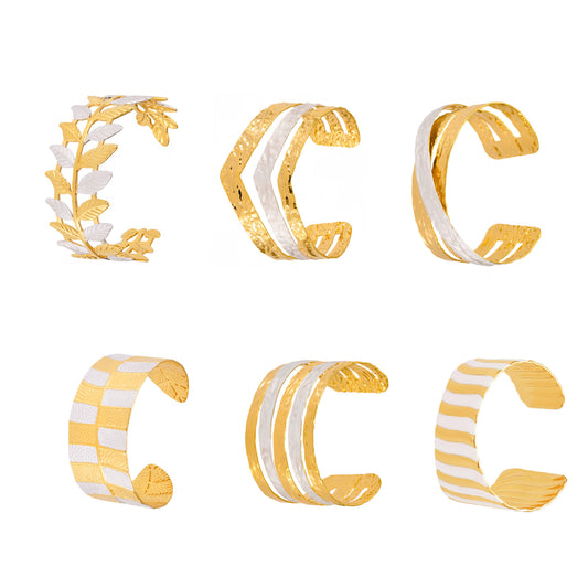 Manchette sculpturale audacieuse en or et blanc