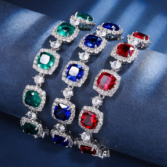Vintage Halo Cushion Cut Vibrant Gemstone Tennis Bracelet