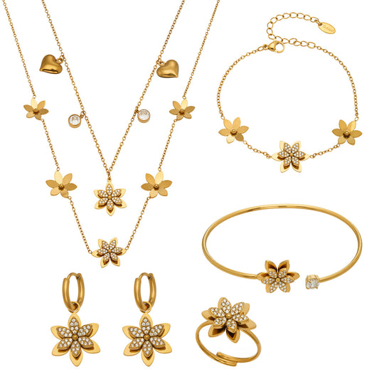 Sparkling Zircon Flower Gold Jewelry Sets