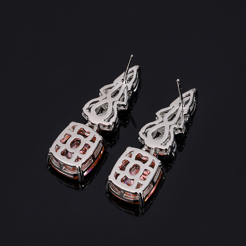 Elegant Radiant Cut Colorful Gemstone Drop Statement Earrings