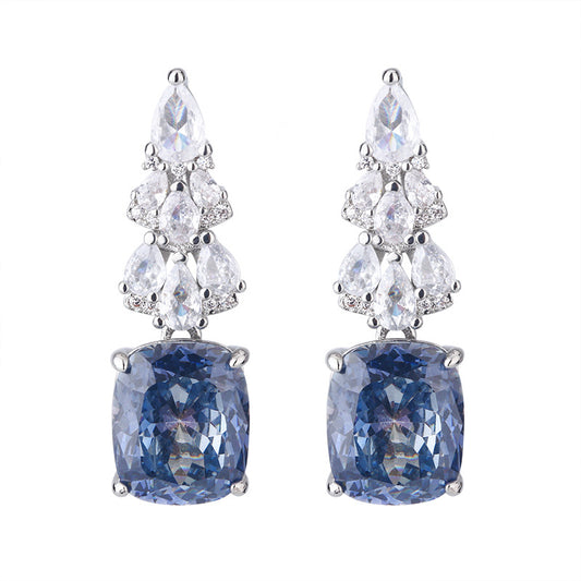 Elegant Radiant Cut Colorful Gemstone Drop Statement Earrings