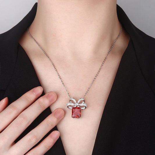Sparkling Bow-Knot Radiant Cut Colorful Gemstone Necklace