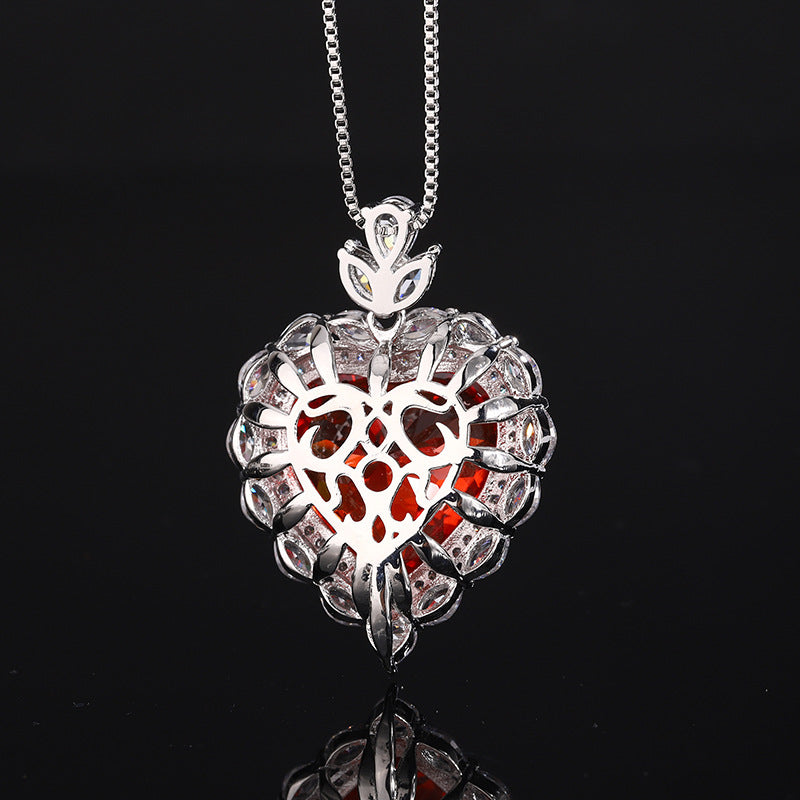 Romantic Heart-Cut Gemstone Floral Halo Pendant Necklace
