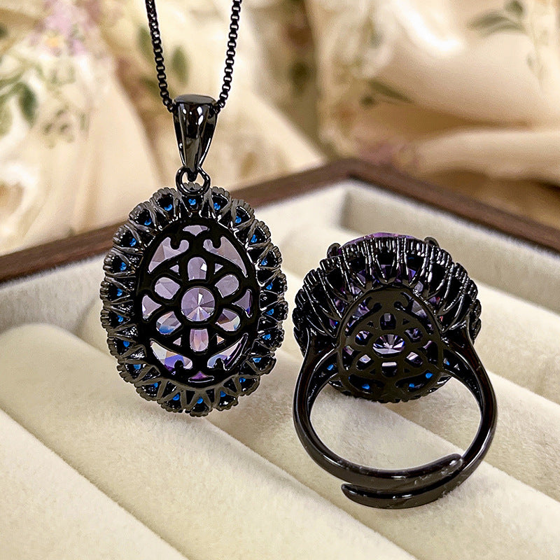 Royal Oval Halo Gemstone Jewelry Set