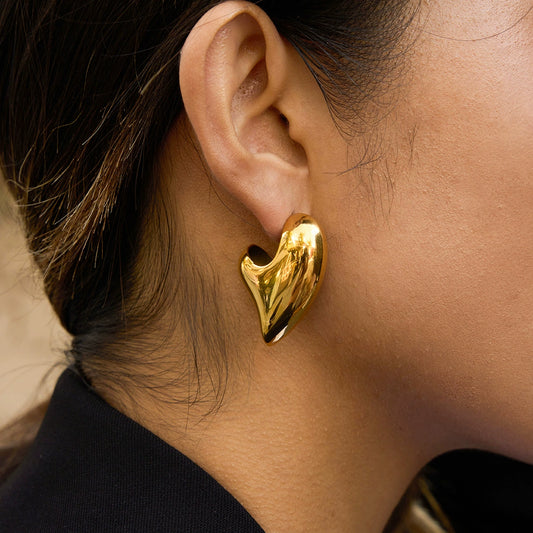 Chunky Sculptural Gold Heart Statement Earrings