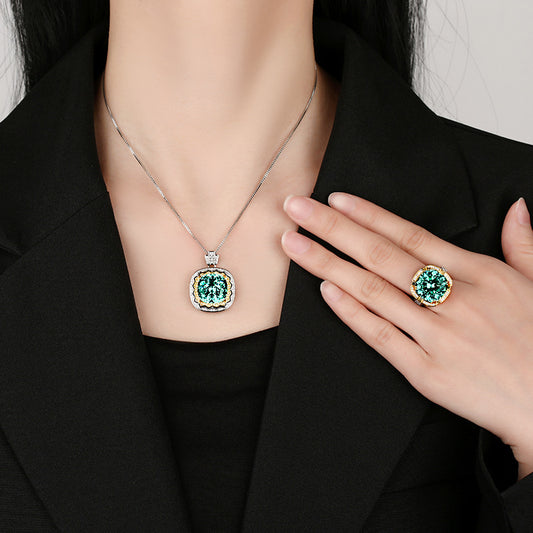 Exquisite Emerald Green Cushion Cut Statement Jewelry Set