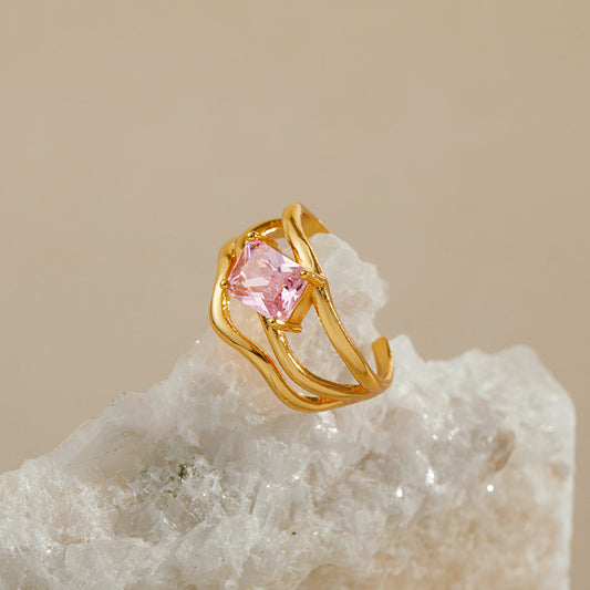 Emerald Cut Pink Stone Split Ring