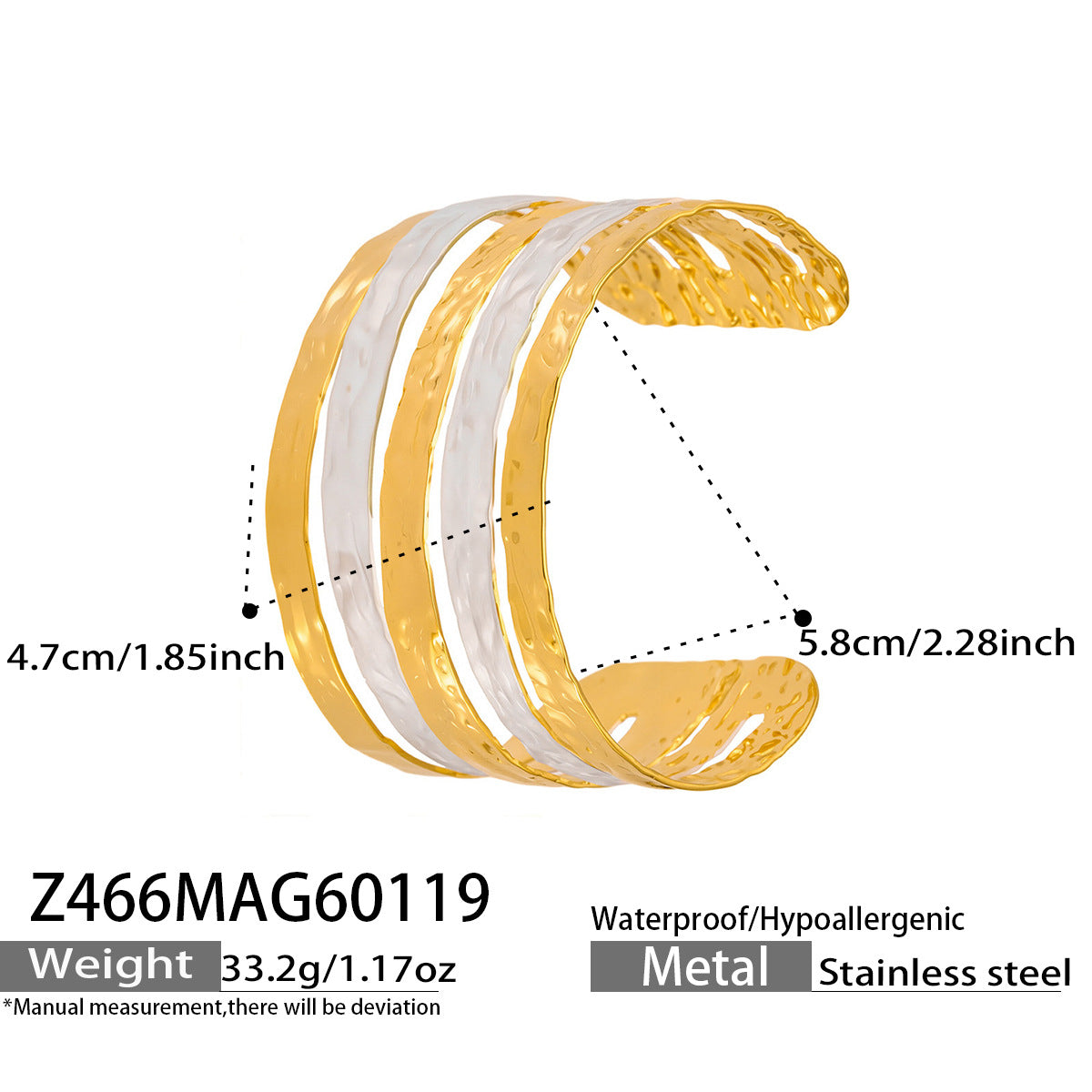 Manchette sculpturale audacieuse en or et blanc
