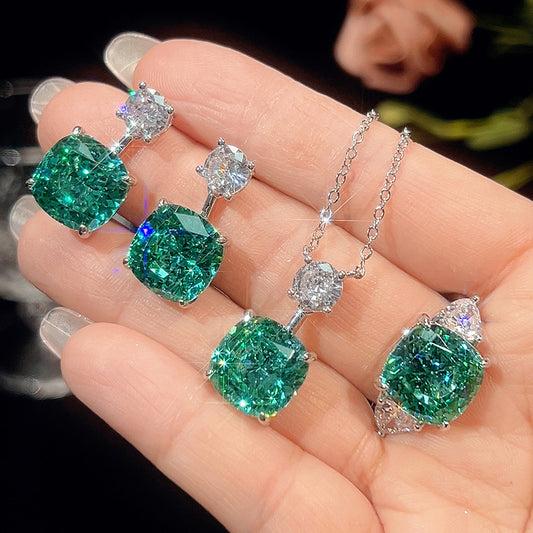 Radiant Emerald Green Cushion Jewelry Collection
